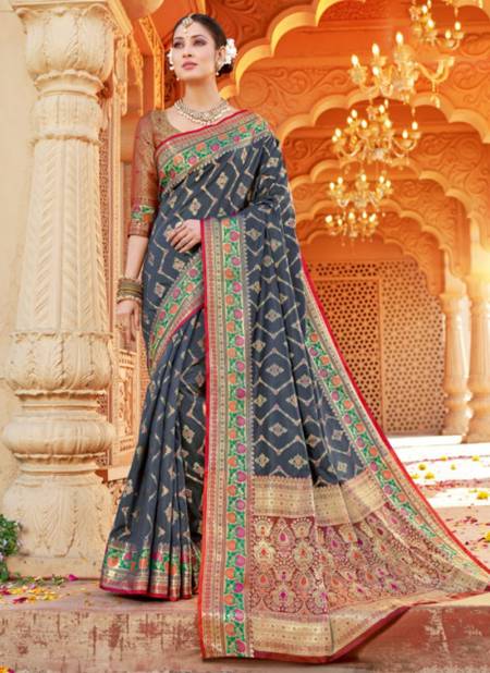 Gray Colour SANGAM TARAMANI New Exclusive Wear Silk Heavy Designer Saree Collection 7109
